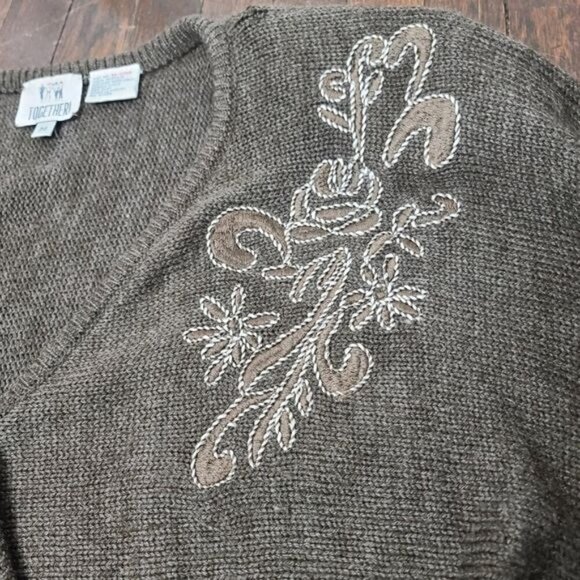 Vintage Brown Western Floral Embroidery Dolman Sleeve Cozy Sweater - Picture 11 of 12